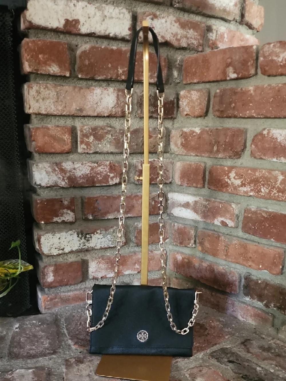 Tory Burch Black Leather Chain Shoulder Bag Gold Hardware Crossbody Convertible